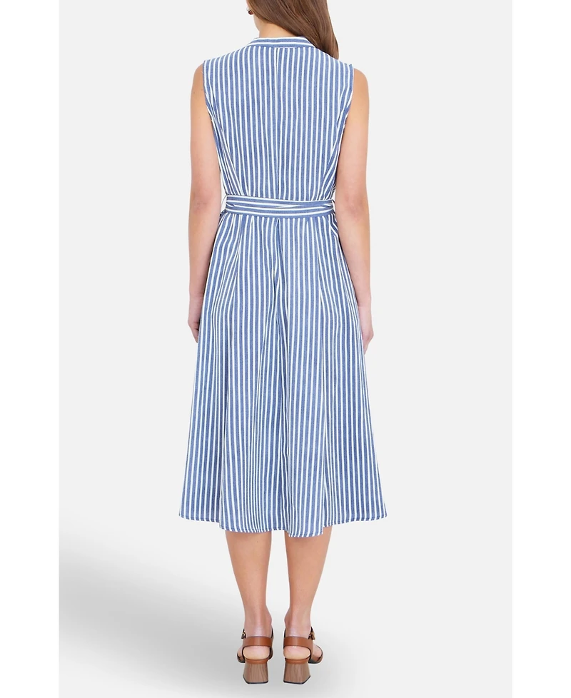 Yumi Women's Stripe Midi Sleeveless Shirt Dress