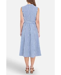 Yumi Women's Stripe Midi Sleeveless Shirt Dress