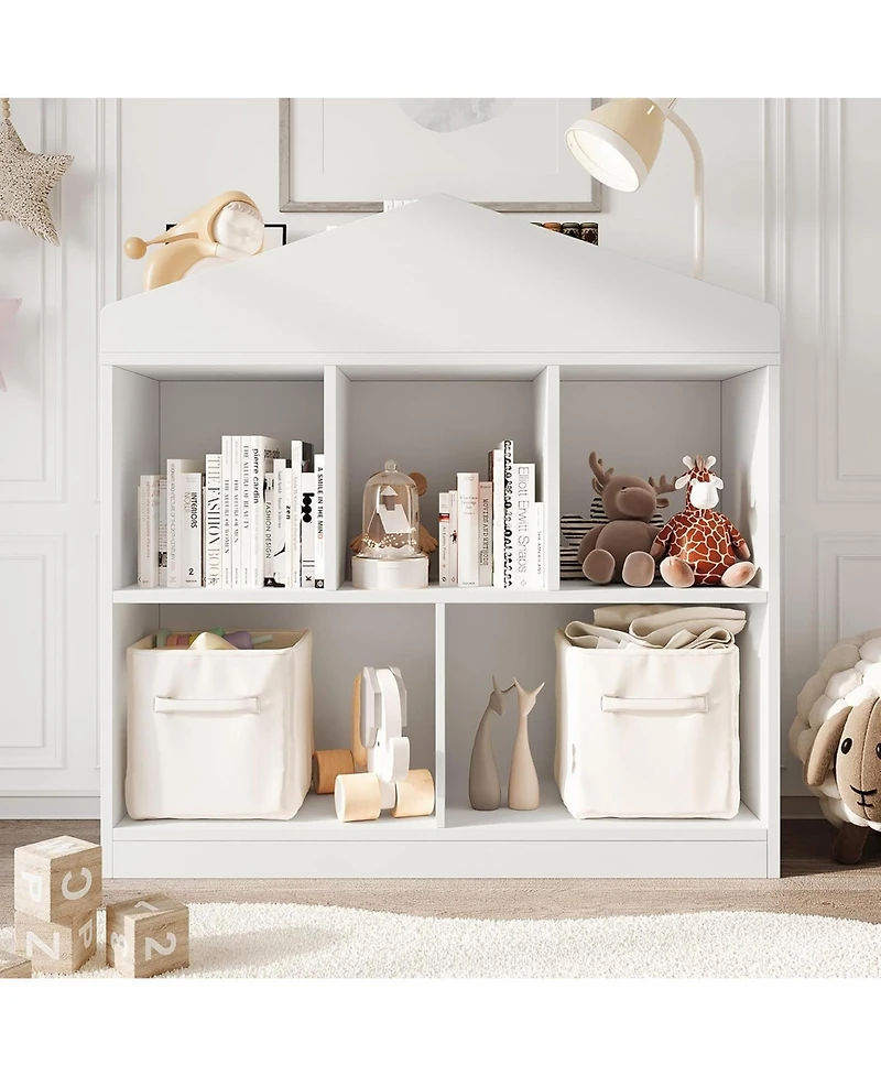 gaomon Toy Storage Organizer 5-Cubby Kids Bookshelf Bookcase Toddlers Playhouse Cabinet Shelf for Boys Girls Wooden Cubby Storage Toy Shelf