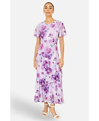 Yumi Women's Floral Print Frill Midi Dress