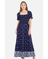 Yumi Women's Border Hemline Smocked Maxi Dress