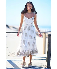 Yumi Women's Foil Print Lace Trim Midi Sun Dress