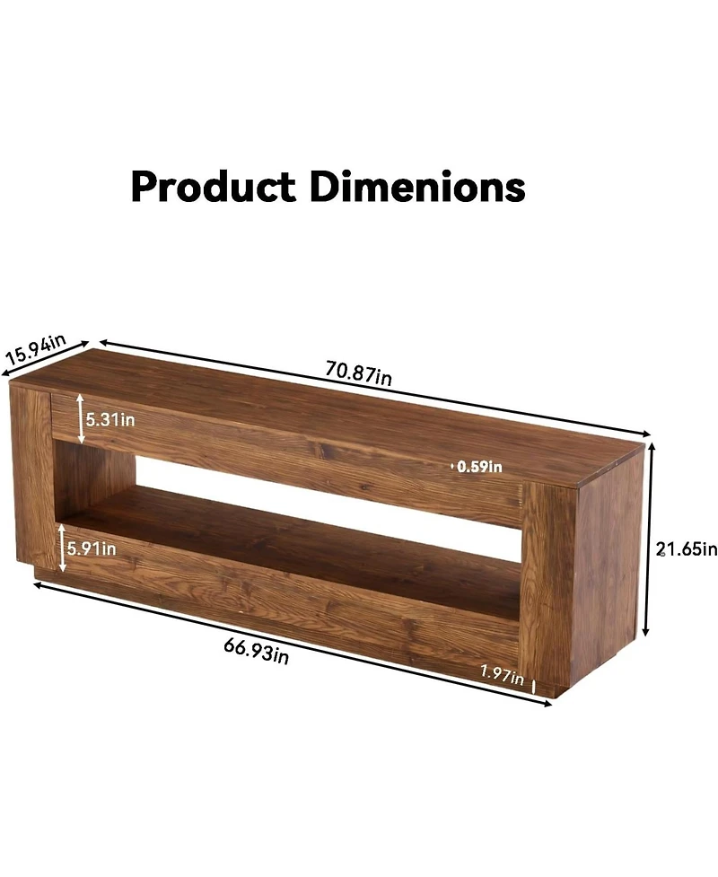 Tribesigns 70.87-in Extra Long Solid Wood Tv Stand for 55/65/75/80 inch Tv, Media Console Table, 2-Tier Entertainment Center with Storage Shelf