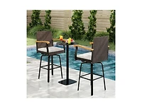 Slickblue Patio Swivel Bar Stool with Cushion and Acacia Wood Armrests
