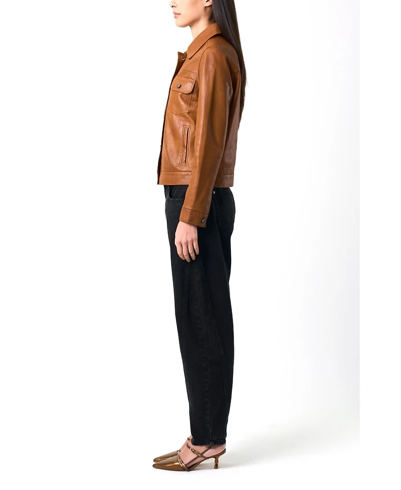 Velez Women's Kalahari Genuine Leather Semi-Fitted Silhouette Trucker Jacket