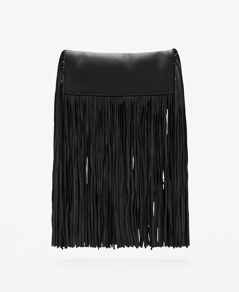 Mango Women's Fringes Leather Handbag
