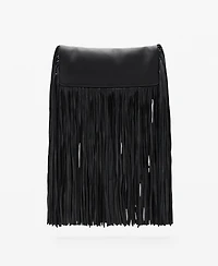 Mango Women's Fringes Leather Handbag