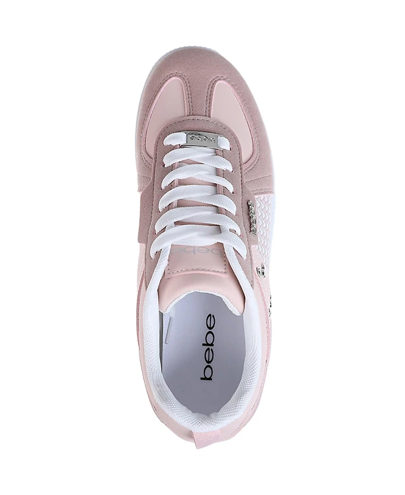 bebe Women's Sneaker with Hardware, Novelty Charms, Heart Print