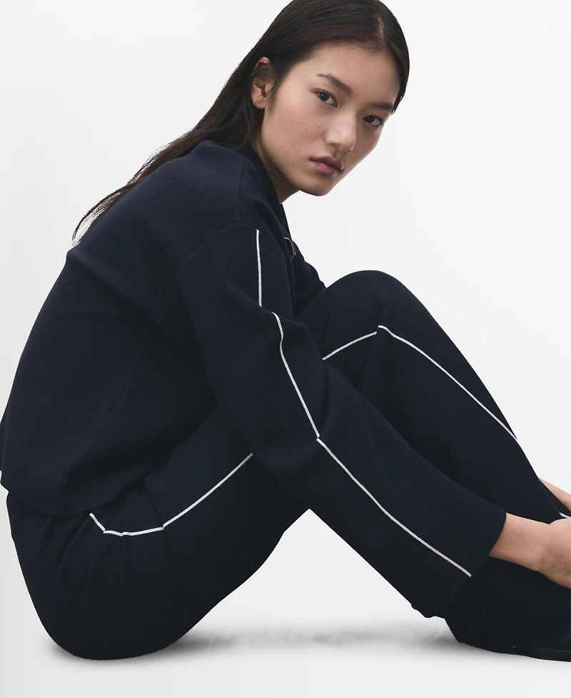 Mango Women's Zip Neck Contrast-Stripe Sweater