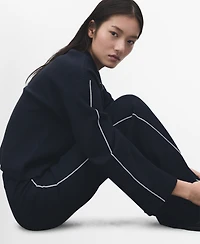 Mango Women's Zip Neck Contrast-Stripe Sweater