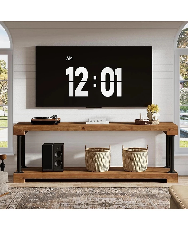 Tribesigns Solid Wood Tv Stand for 75-Inch Tv, 63" Entertainment Center with Storage Shelf, Industrial Media Console Table