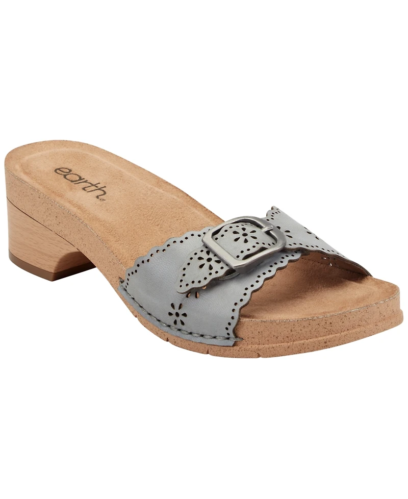 Earth Women's Haisly Leather Buckle Band Block Heel Sandals