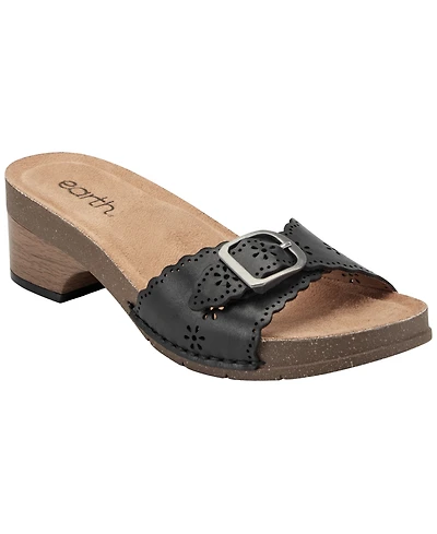 Earth Women's Haisly Leather Buckle Band Block Heel Sandals