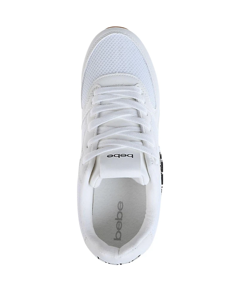 bebe Women's Sneaker with Multi-Material Upper and Dual Laces