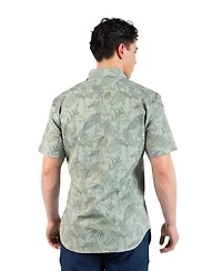 TailorByrd Men's Tropical Leaves Printed Seersucker Short Sleeve Shirt