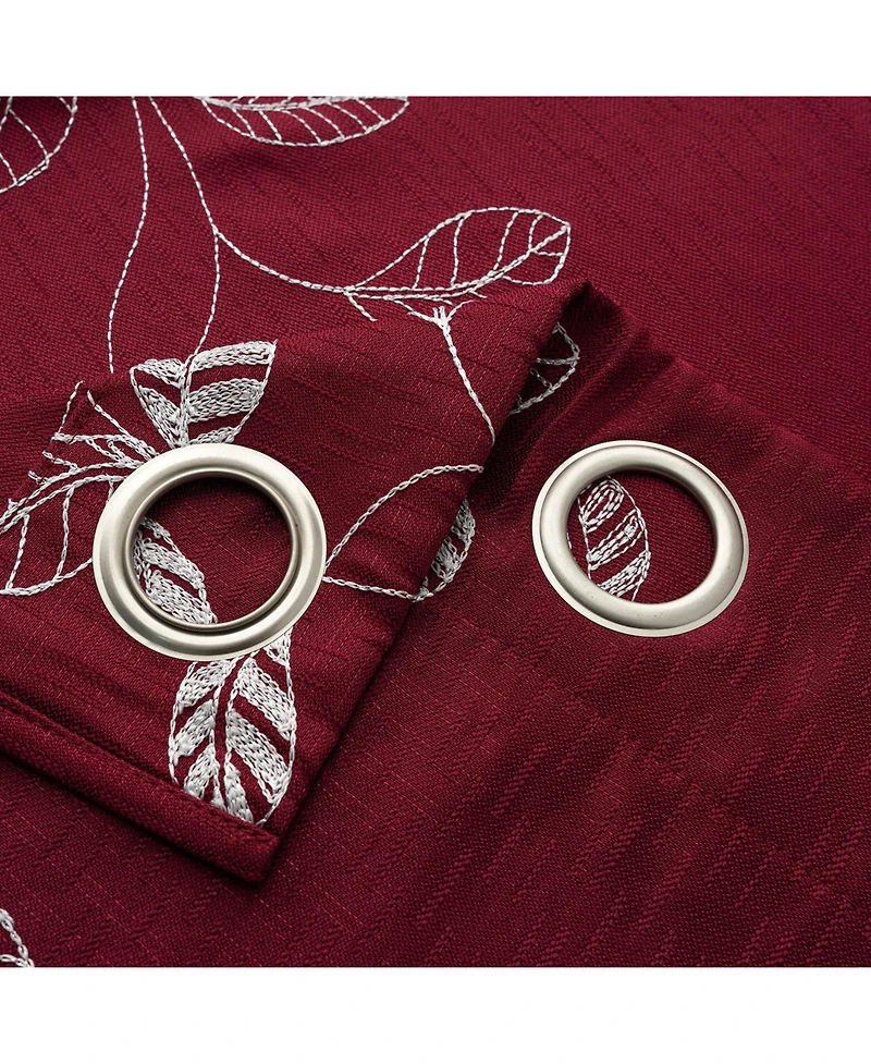 Rt Designers Collection 100% Polyester 140 Gsm Reed Embroidered Grommet Curtain Panel 54" x 90" Burgundy