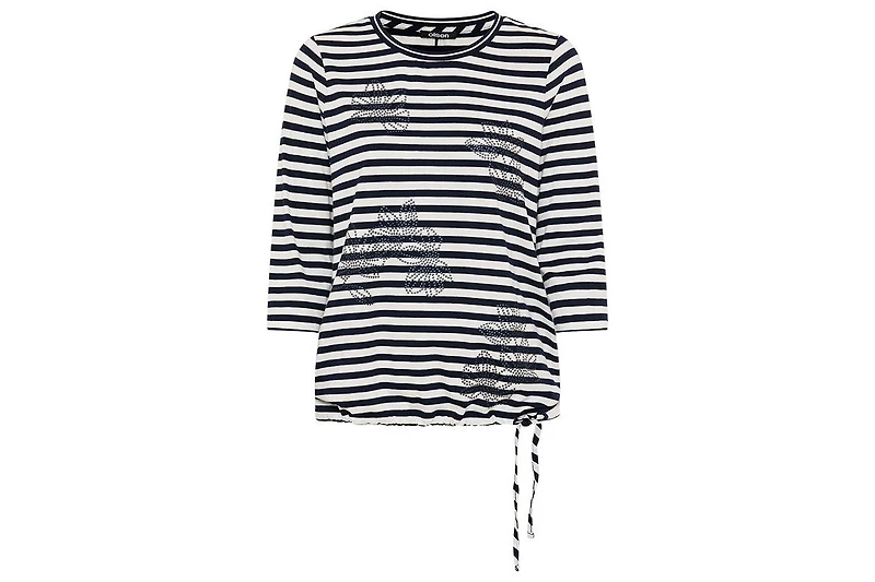 Olsen Women's Striped with Sequin Floral Embellishment T-Shirt