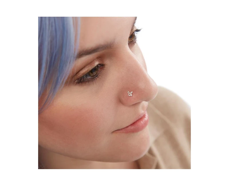 Curata Jewelry Solid 14k Gold 20g Cubic Zirconia Butterfly Nose stud