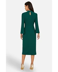 Yumi Women's Mock Neck Keyhole Tailored Midi Dress