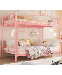 gaomon Metal Bunk Bed Twin Over Twin, Heavy Duty Bunkbeds Frame with Safety Guard Rails for Kids Boys GirlsSteel Bed for School, Bedroom Space-Saving,