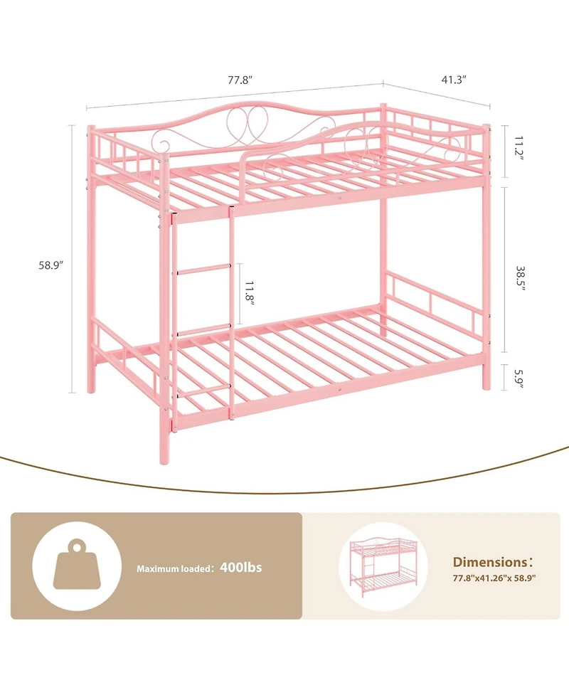 gaomon Metal Bunk Bed Twin Over Twin, Heavy Duty Bunkbeds Frame with Safety Guard Rails for Kids Boys GirlsSteel Bed for School, Bedroom Space-Saving,
