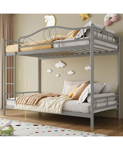 gaomon Metal Bunk Bed Twin Over Twin, Heavy Duty Bunkbeds Frame with Safety Guard Rails for Kids Boys GirlsSteel School, Bedroom Space-Saving,