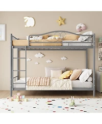 gaomon Metal Bunk Bed Twin Over Twin, Heavy Duty Bunkbeds Frame with Safety Guard Rails for Kids Boys GirlsSteel School, Bedroom Space-Saving,