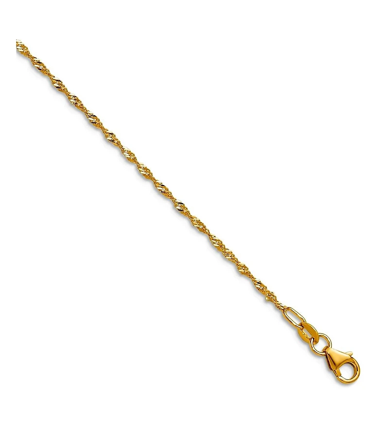 Curata Jewelry Solid 18k Yellow Gold Italian Diamond-Cut Singapore Chain Necklace