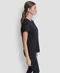 Dkny Sport Women's Embroidered Crewneck Logo Roll-Sleeve Top