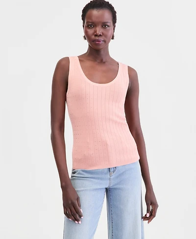 I.n.c. International Concepts Women's Crystal Embellished Pointelle Sweater Tank, Macy's Exclusive
