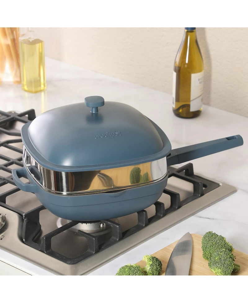 Crock Pot Northvale 5.3 Qt Ceramic Nonstick Saute Pan with Lid & Steamer Basket, Cast Aluminum, Induction Ready Base, Soft Touch Handle