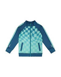 Deux par Deux Boys Teal Printed Checkerboard Full Zip Polyester Athletic Cardigan