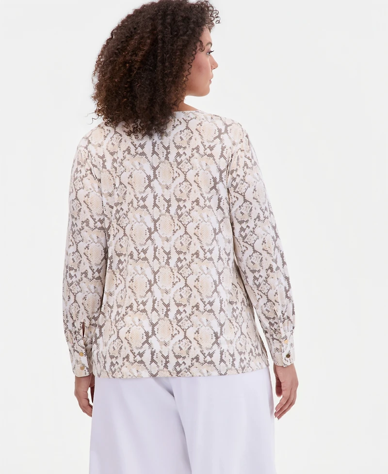 I.n.c. International Concepts Plus Shirt-Sleeve V-Neck Top, Macy's Exclusive