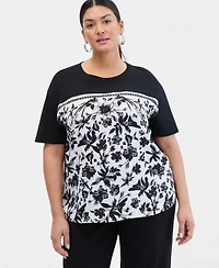 I.n.c. International Concepts Plus Mixed-Media T-Shirt, Macy's Exclusive