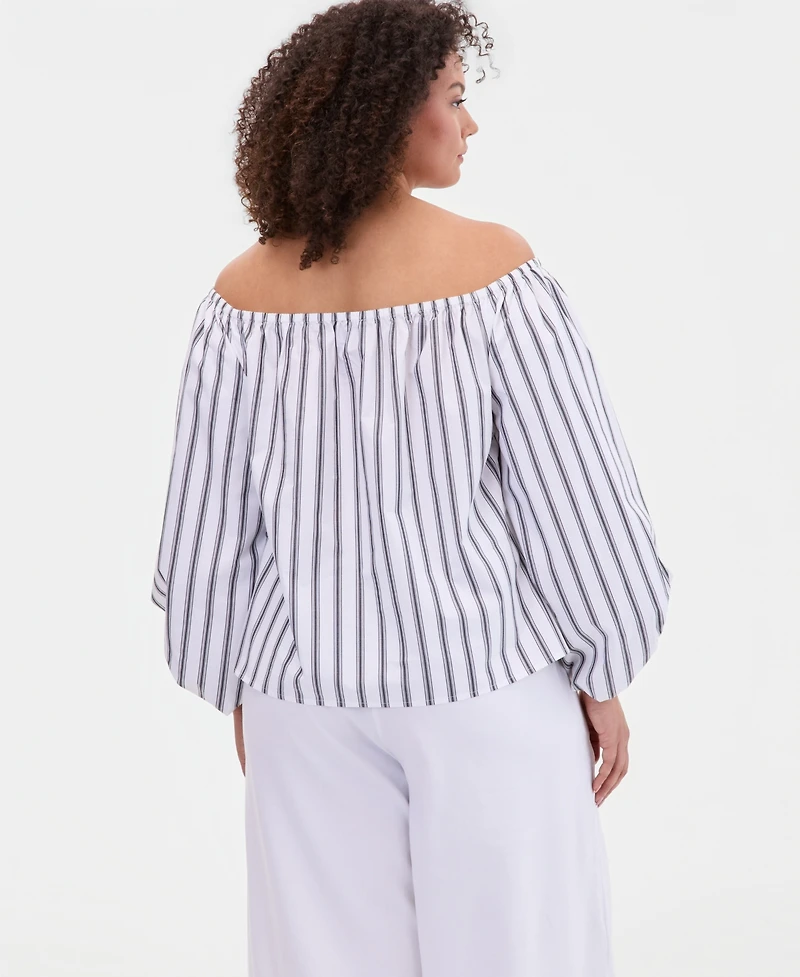 I.n.c. International Concepts Plus Off-The-Shoulder Puffed-Sleeve Top, Macy's Exclusive