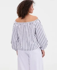 I.n.c. International Concepts Plus Off-The-Shoulder Puffed-Sleeve Top, Macy's Exclusive
