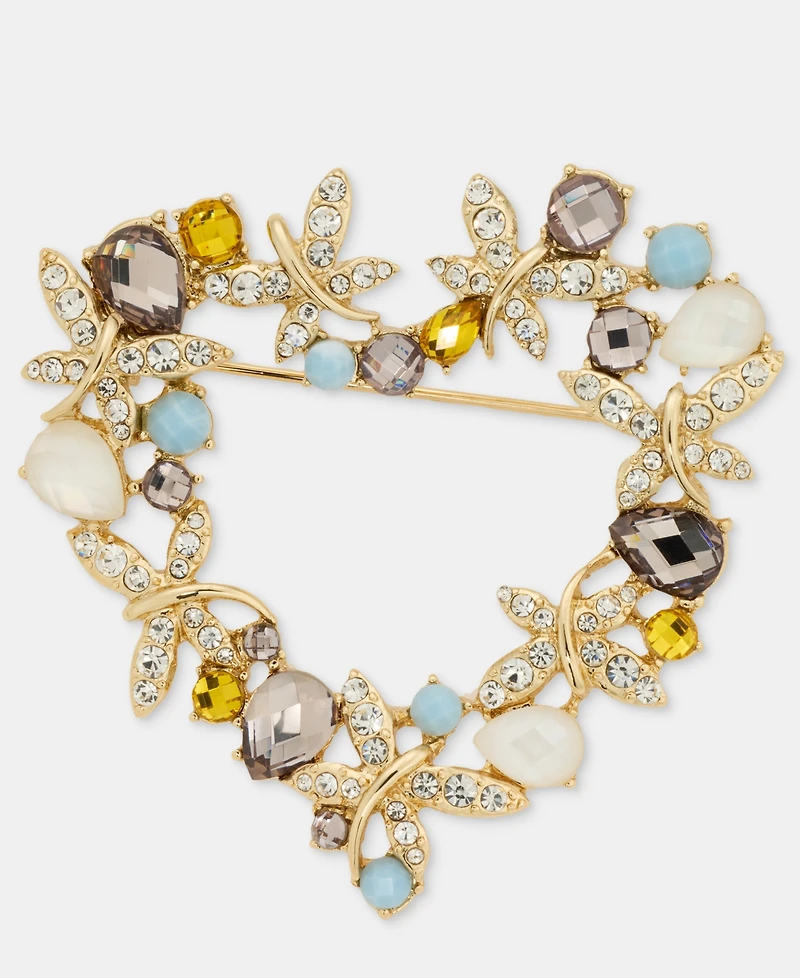 Anne Klein Mixed Stone Heart Wreath Pin