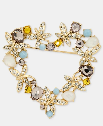 Anne Klein Mixed Stone Heart Wreath Pin