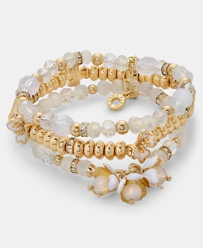 Anne Klein 3-Pc. Set Flower Charm Beaded Stretch Bracelets