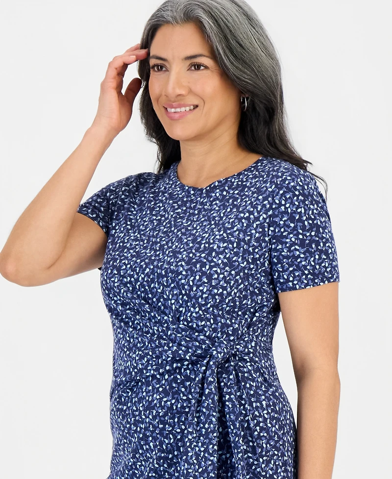 Style & Co Petite Printed Side-Tie Short-Sleeve Dress, Macy's Exclusive