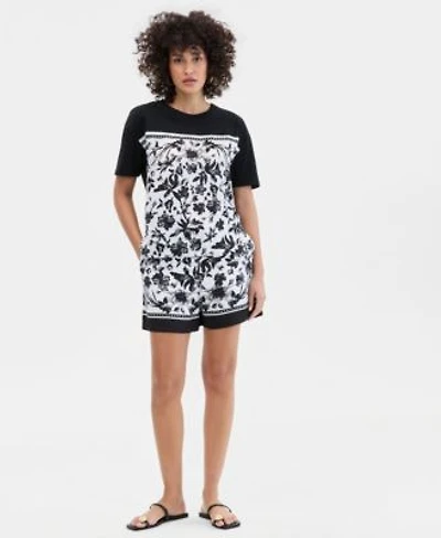 I.N.C. International Concepts Womens Mixed Media T Shirt Printed Drawstring Shorts Macys Exclusive