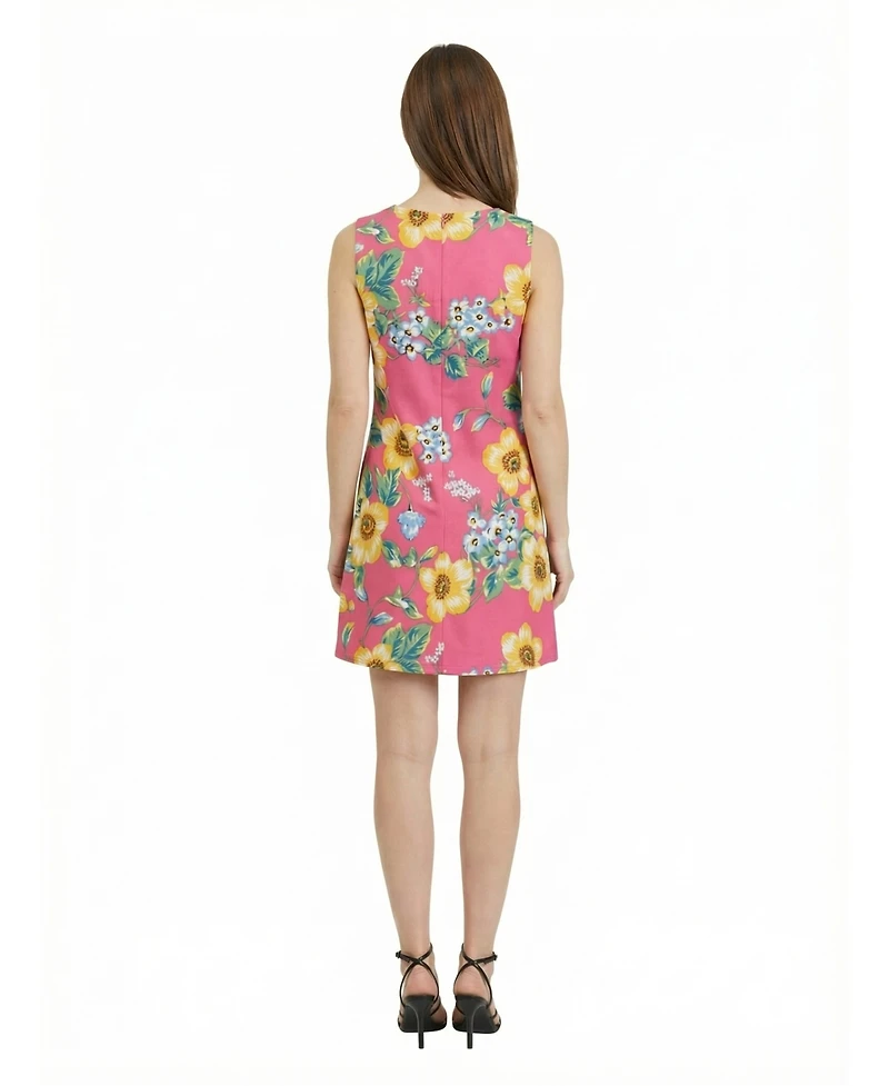 24seven Comfort Apparel Petite Pink Floral Sleeveless A Line Dress