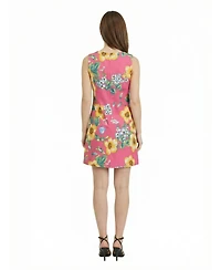 24seven Comfort Apparel Petite Pink Floral Sleeveless A Line Dress