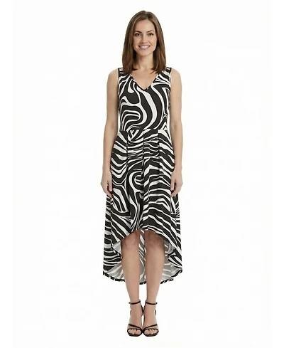 24seven Comfort Apparel Petite Zebra High Low Pocket Midi Dress