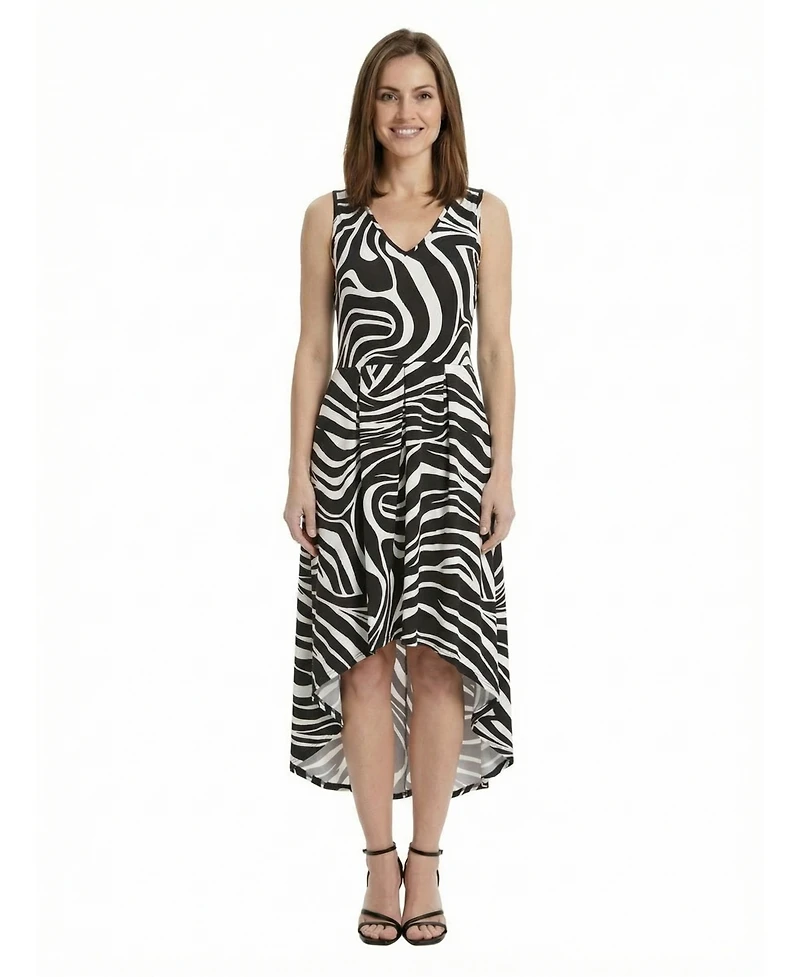 24seven Comfort Apparel Petite Zebra High Low Pocket Midi Dress