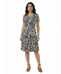 24seven Comfort Apparel Petite Abstract Short-Sleeve Midi Dress