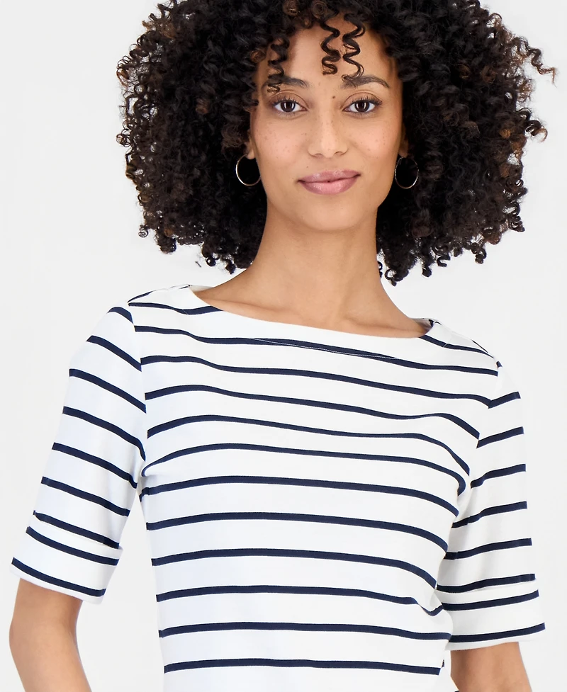 Style & Co Petite Boat-Neck Elbow-Sleeve Top, Macy's Exclusive