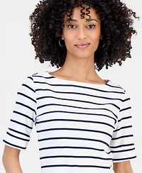 Style & Co Petite Boat-Neck Elbow-Sleeve Top, Macy's Exclusive