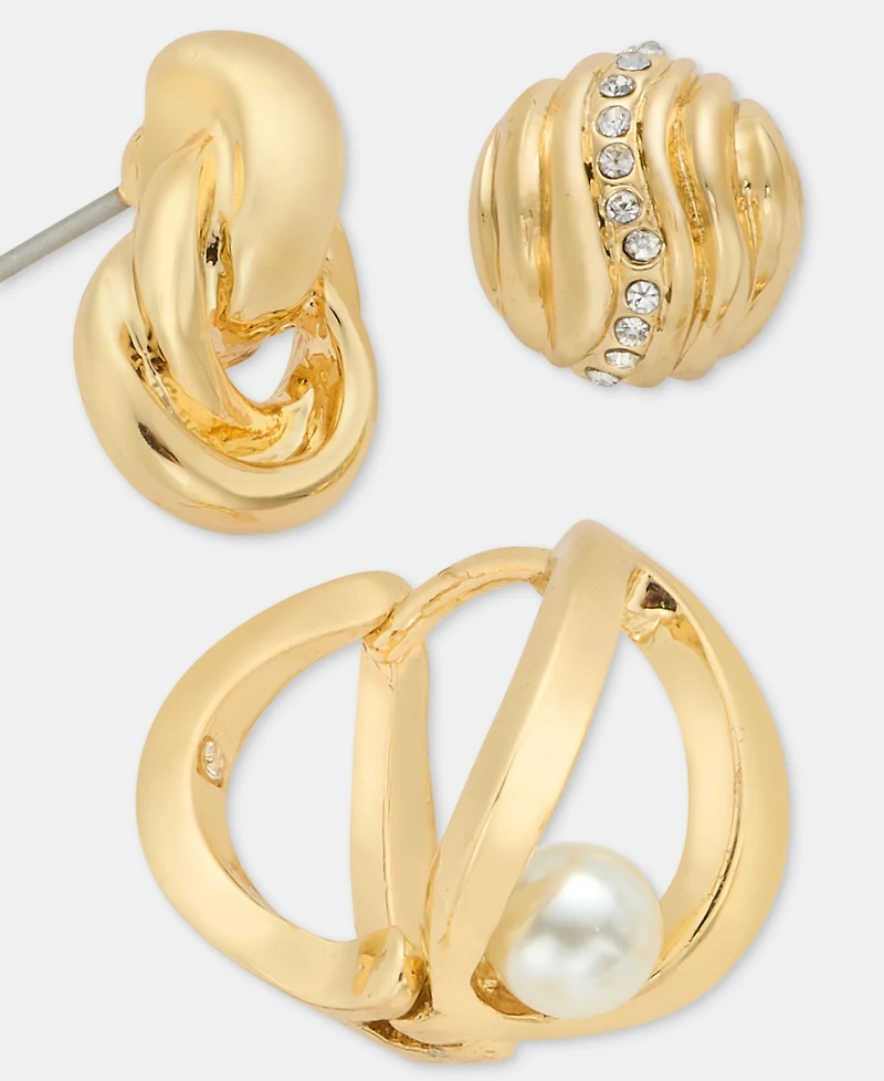 Anne Klein 3-Pc. Set Stud, Drop & Hoop Earrings