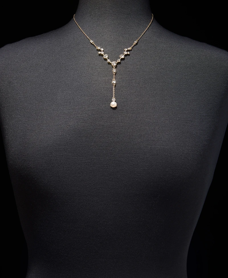 Anne Klein Crystal & Imitation Pearl Station Lariat Necklace, 16" + 3" extender